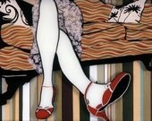 Ice Lady and Her Red Hot Shoes-Print of Original Window painting