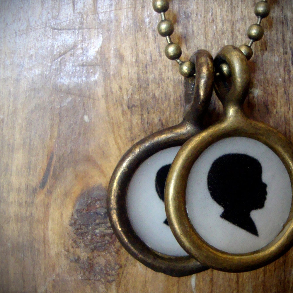 custom silhouette necklace . two pendant . small size - luckymebeads