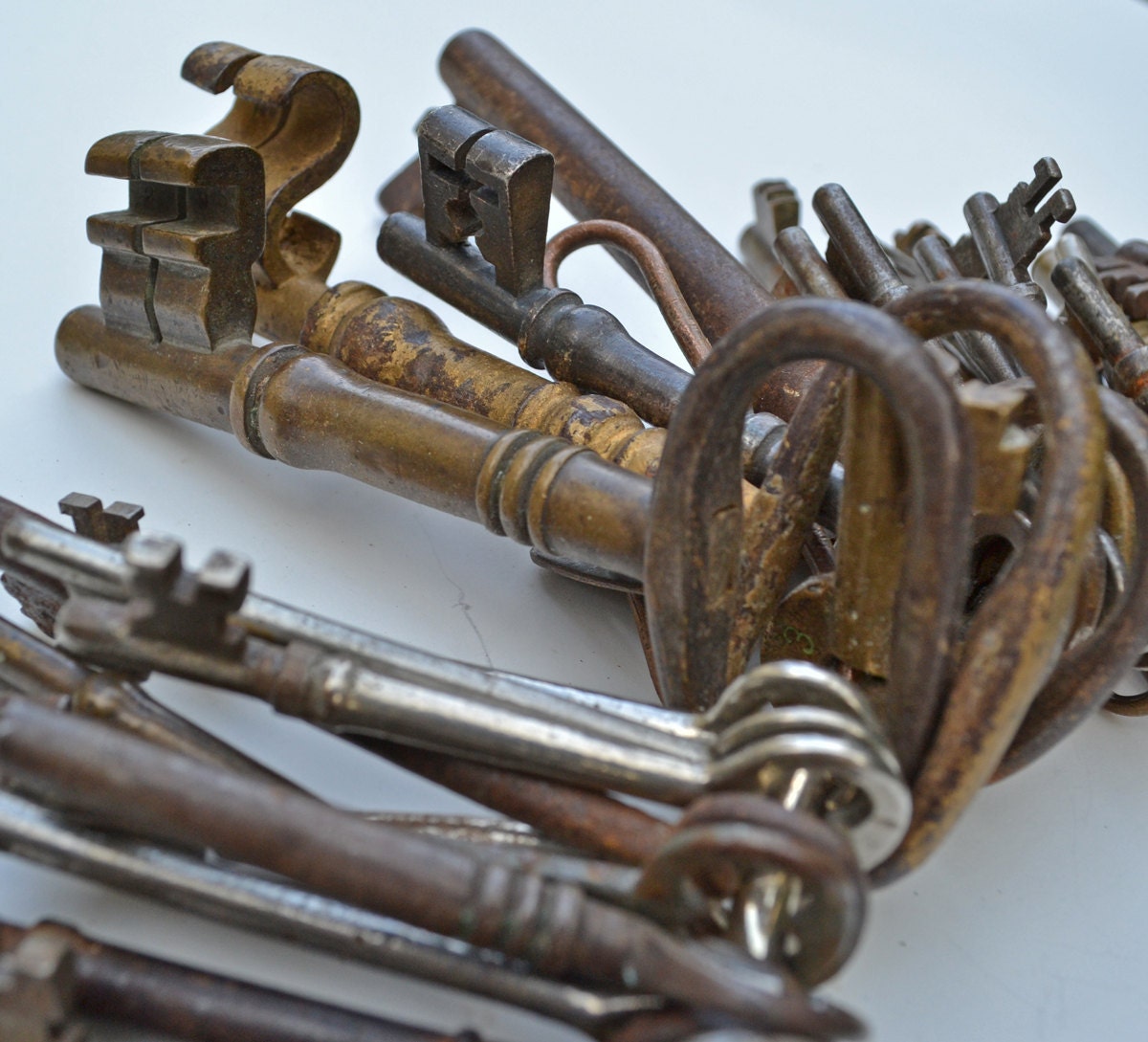 RESERVED for April Iris McLeod - Collection of 100 Antique Keys in Steel and Brass and Iron