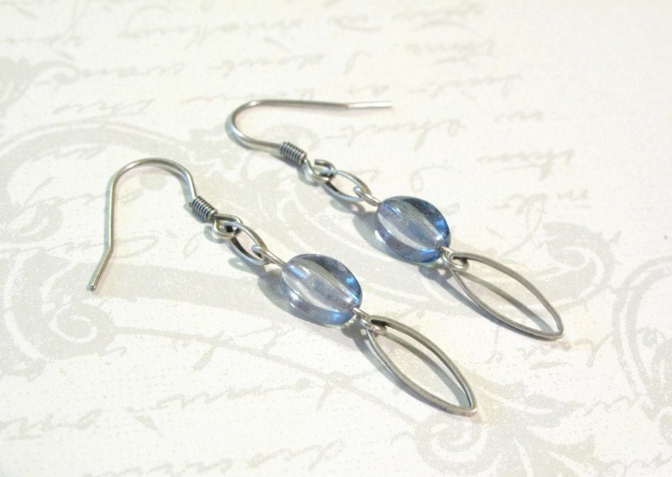 Elegant Long Blue Matt Silver Earrings