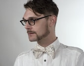 Topographical map bow tie, freestyle. Silkscreen ivory men's necktie.
