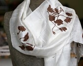 Poppy, bronze and cream hand silkscreened woven silk scarf