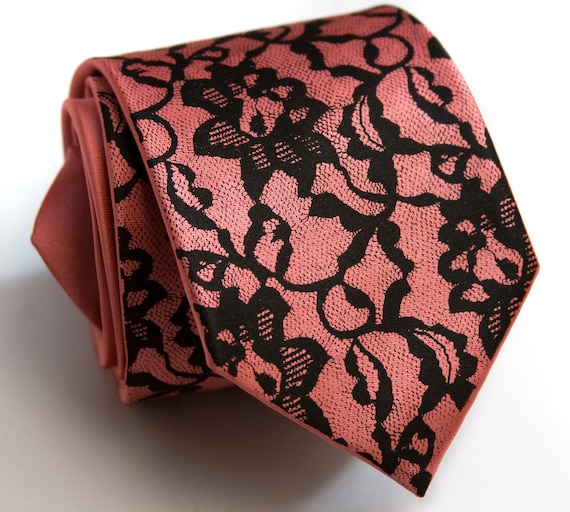 Boudoir Lace necktie. Screen printed tie, black print. Choose standard, narrow or skinny size.