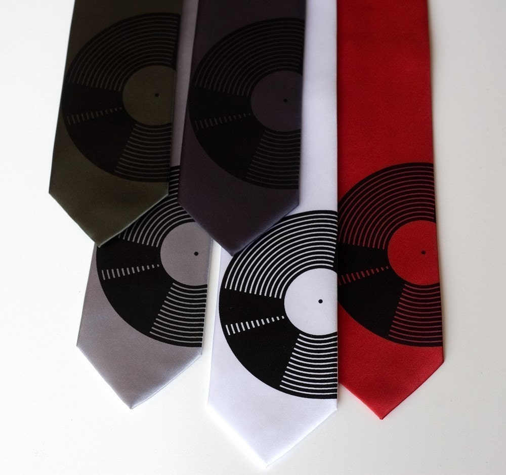 Vinyl Record, silkscreen NARROW necktie, microfiber.