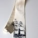 Clipper Ship silk necktie, navy ink on ivory tie. Silkscreen nautical print boat tie.