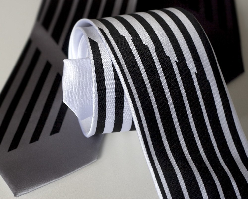 Mod silkscreen necktie. Broken black stripe tie. Choose standard, narrow or skinny width microfiber.