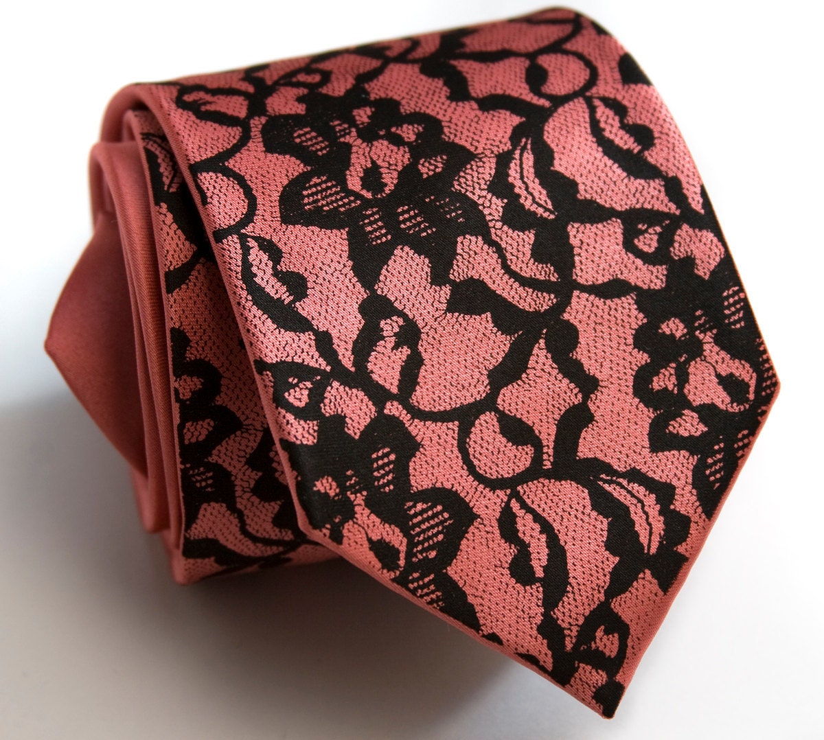 Boudoir Lace necktie. Screen printed tie, black print. Choose standard, narrow or skinny size.