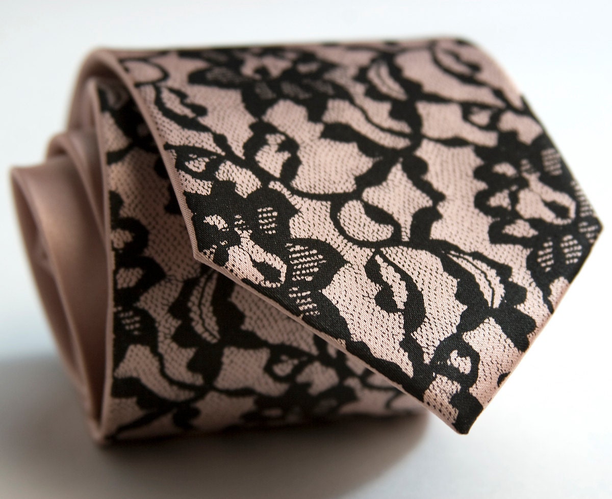 Boudoir Lace necktie. Screen printed tie, black print. Choose standard, narrow or skinny size.