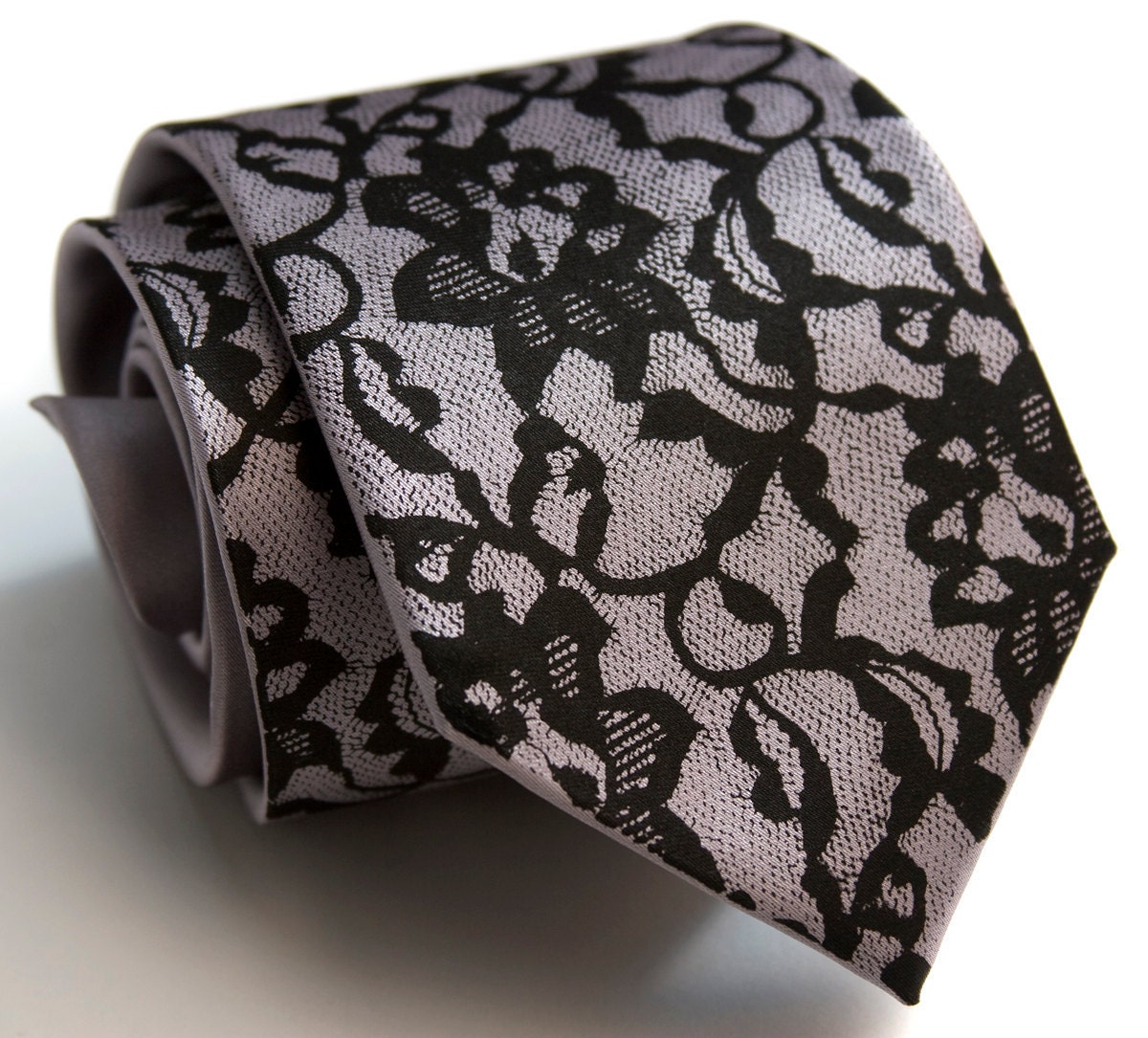 Boudoir Lace necktie. Screen printed tie, black print. Choose standard, narrow or skinny size.