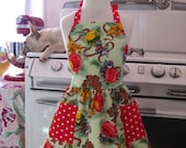 Vintage Inspired Christmas Green Kitty Full Apron for Little Girls