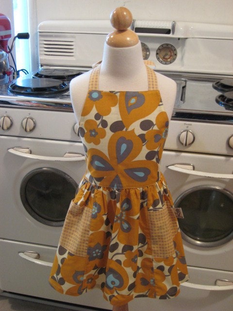 Vintage Inspired AMY BUTLER Mustard Morning Glory Apron for Little Girls