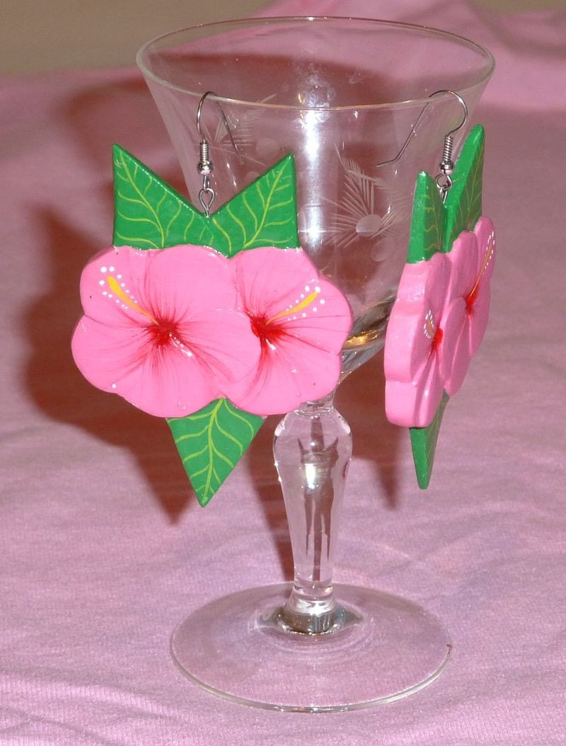 Vintage Hibiscus Handmade Drop Earings Under 5 Dollars