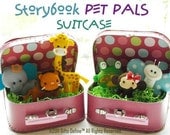 3 Wonderfriends Storybook  Animals Suitcase - gift favors, kids pretend play, modern room nursery or dorm decor  (listing one suitcase set)