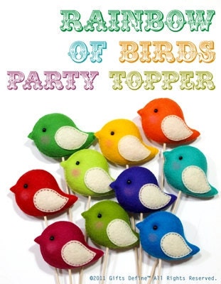 Set of 5 Custom Color  BIRD Party CAKE TOPPER - Modern Party Favors, Party Decor, Unique Gift for Wedding, Birthday, Baby Shower