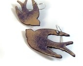 chickadee enamel earrings / latte brown, twilight violet purple