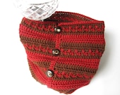 Fashion Crochet Neckwarmer Cowl  - Chocolate Brown and Cranberry Red - OOAK
