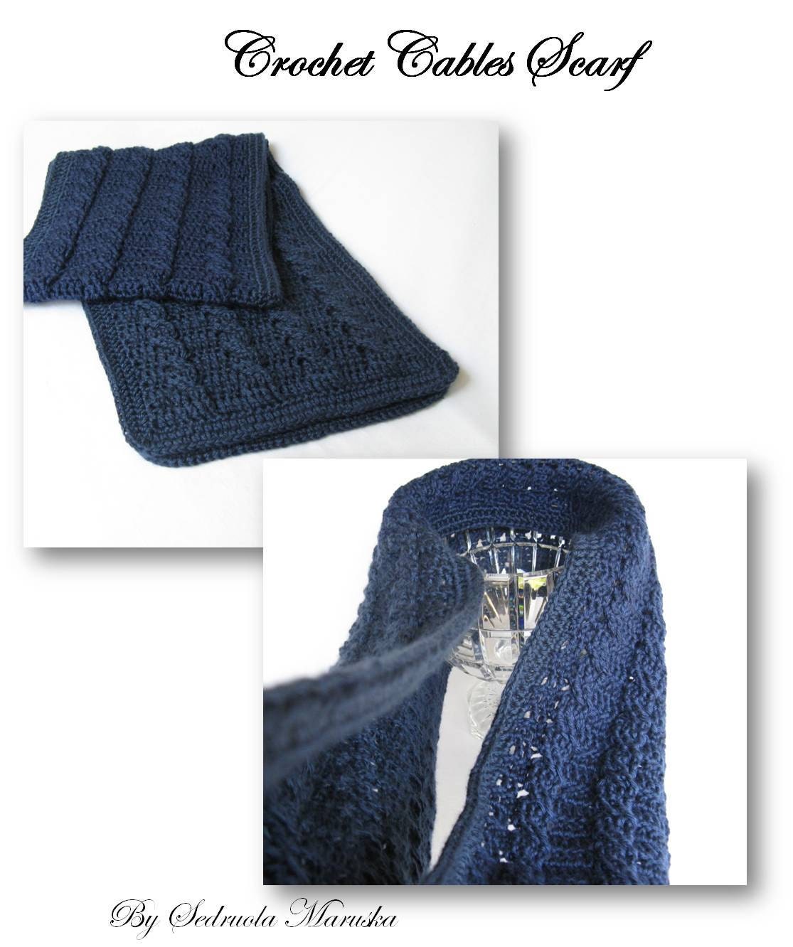 Crochet Cable Scarf Pattern - Navy Blue - Unisex