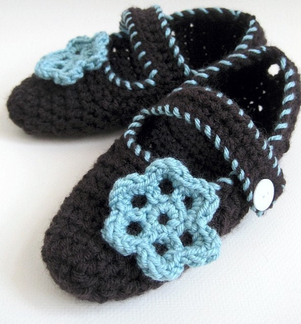 Women's Slippers Crochet Mary Janes Socks Mary Janes with Flower in Seaside Romance (Size 7-10)