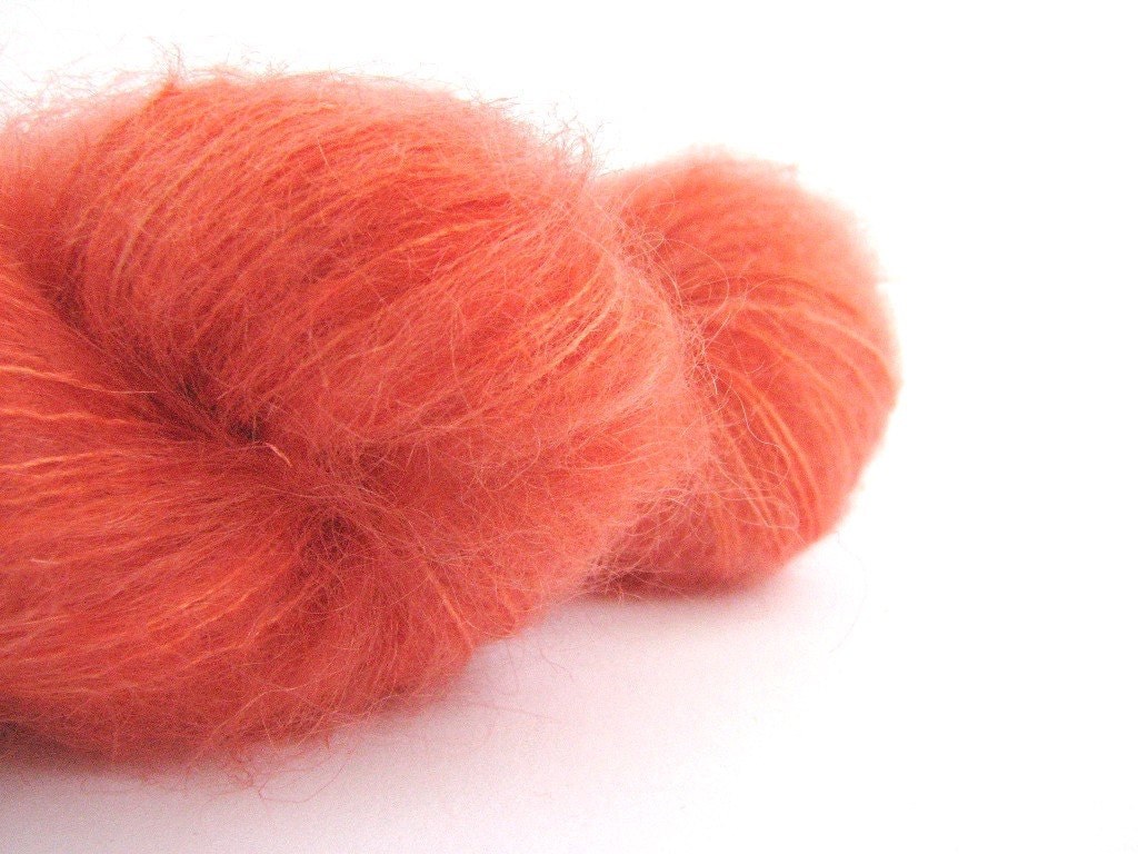 Fingering 4ply kid mohair silk yarn, hand-dyed, Tangerine Tango, knitting crochet wool, Perran Yarns, Orange Sorbet, pumpkin flame carrot