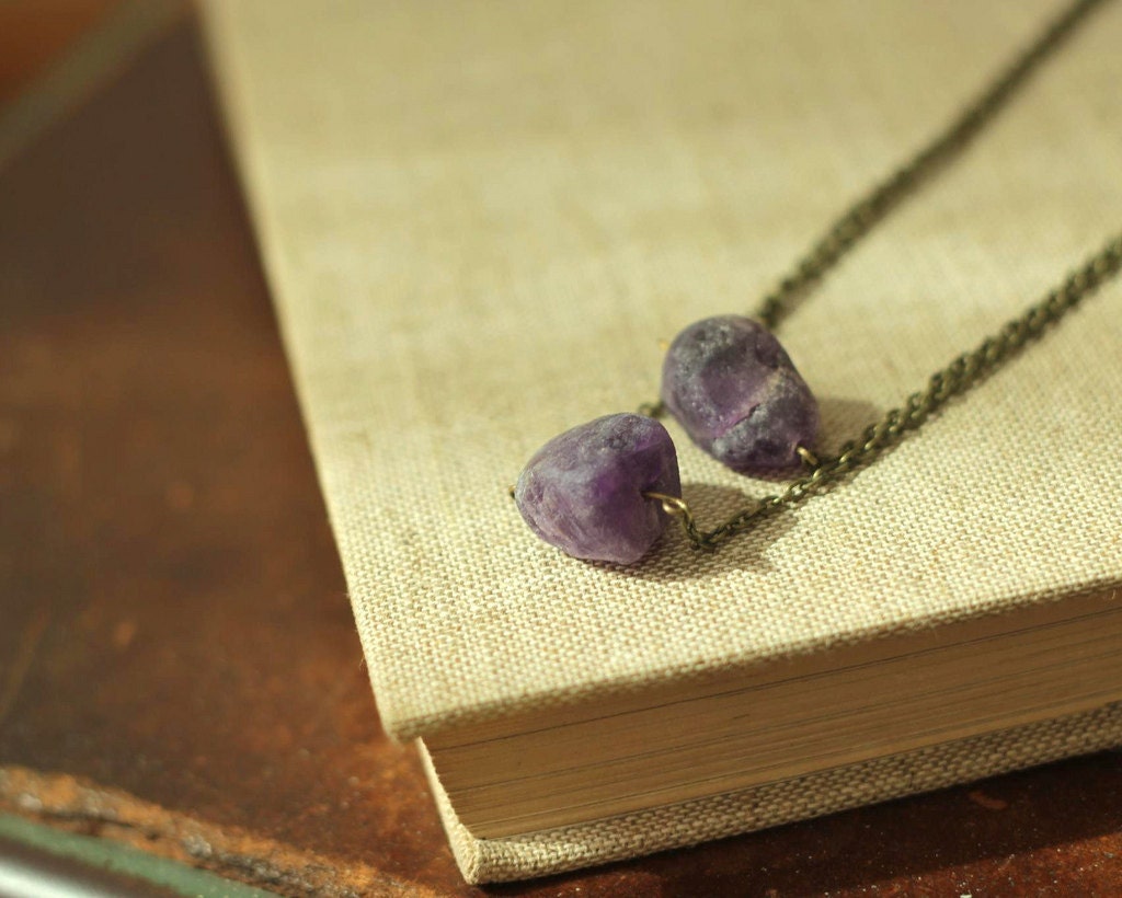 SALE amethyst statement necklace with two stones and layered chains