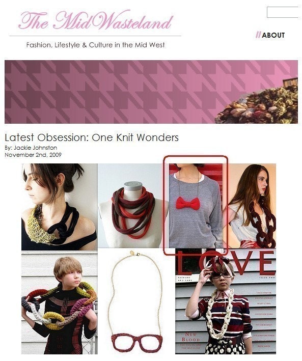 red knit bow tie statement necklace