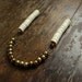 statement necklace with heishi beads in peach and brass on long chain