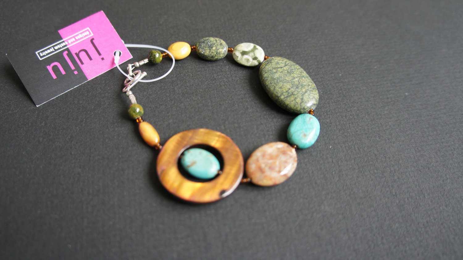 WHAT ON EARTH beaded bracelet made with gemstones, shells and sterling silver parts. Eclectic stone bracelet. Funky jewelry. Chunky.