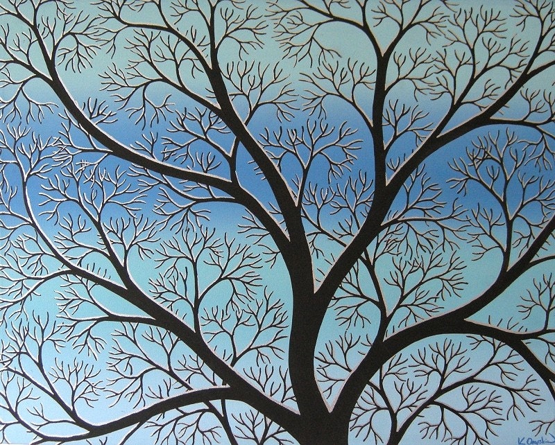 Winter Branches Tree Silhouette acrylic painting (UK only)