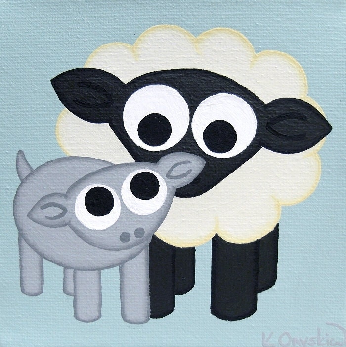 Sheep and Lamb acrylic painting