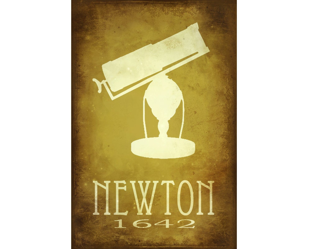 24x36 Steampunk Science Art Print Isaac Newton Rock Star Scientist Poster Astronomy Telescope Alchemy Mathematics Physics Geek Chic Decor