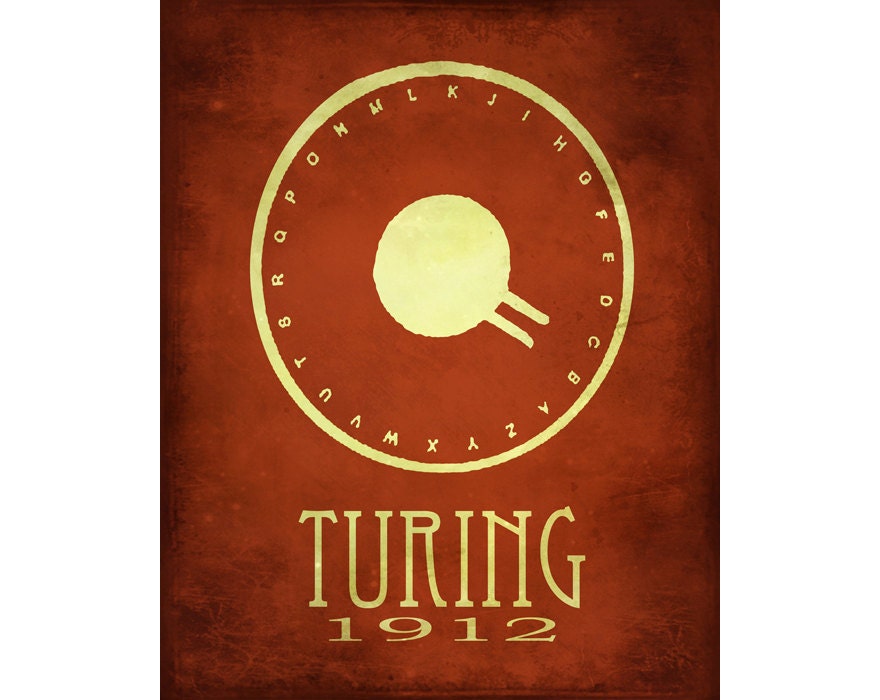 11x14 Science Art Poster Alan Turing Code Breaker Machine Steampunk Rock Star Scientist Poster Fine Art Computer Geek Print Cypher WW II