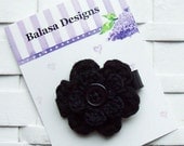 Boutique Black Crochet Hair Flower Bow Clippie