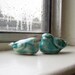 Pair of Ceramic Birds - Peking Turquoise Blue Crackle Glaze