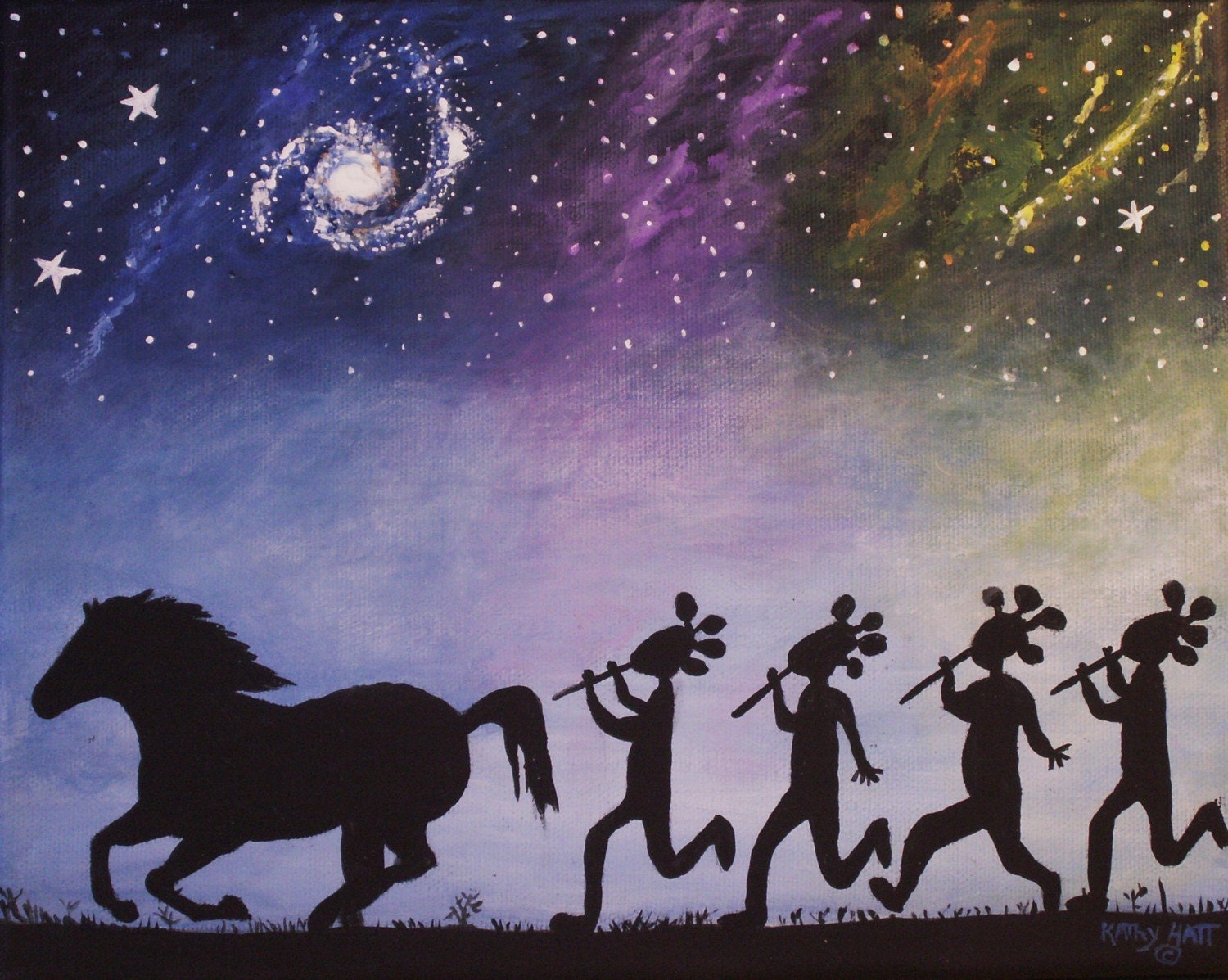 The Four Legged Warrior Kokopelli Art Southwest Horse Galaxy Starry Night Music Flute Players