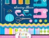 INSTANT DOWNLOAD Sewing Room clipart set for scrapbooking, crafts, design Commercial Use included