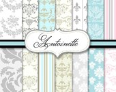 Antoinette Elegant Damask Digital Scrapbook Papers for cards, INSTANT DOWNLOAD