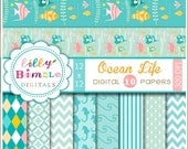Oceans digital scrapbook papers blue, aqua, mermaid Il_170x135