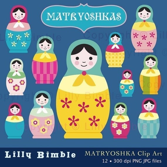Matryoshkas Clip Art Set cute babushka nesting dolls INSTANT DOWNLOAD Il_570xn