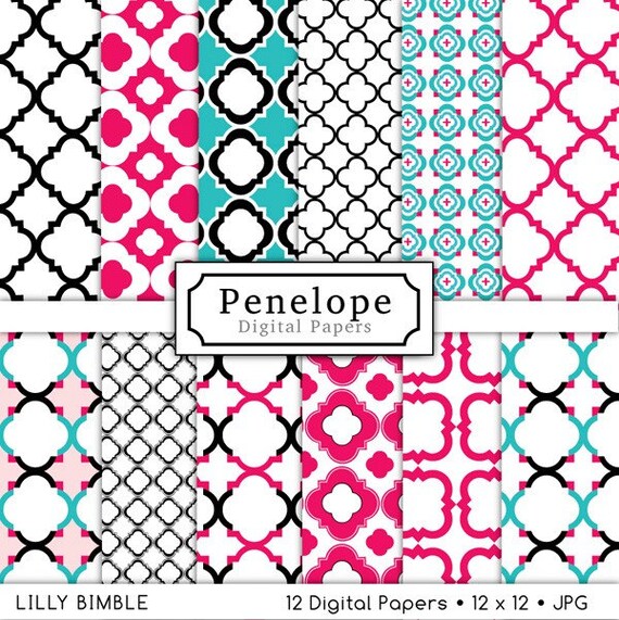 QUATREFOIL Penelope Papers for scrapbooking, cards, design Instant Download Il_570xn