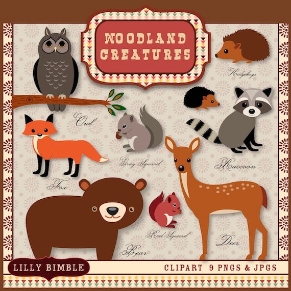 Woodland Creatures clipart for scrapbooking, crafts and design Commercial and Personal Use Il_570xn