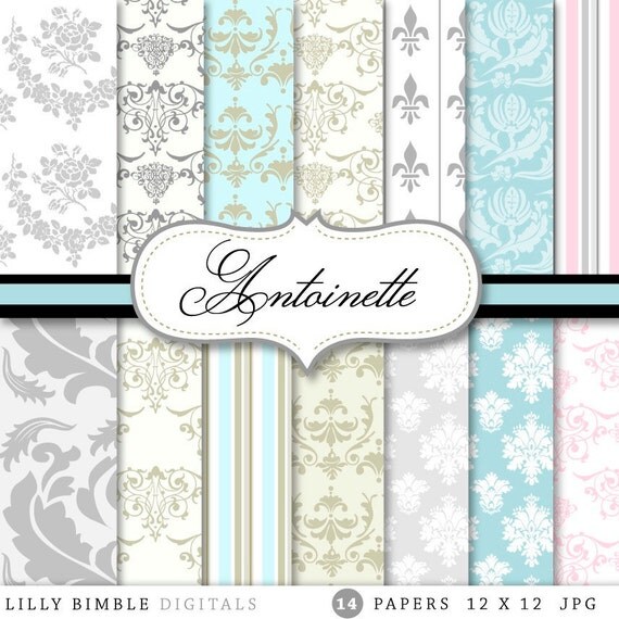 Antoinette Elegant Digital Scrapbook Papers for cards, crafts and design Il_570xn