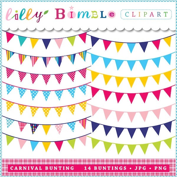 Carnvial Bunting Banners Clipart for cards, design, scrapbooking Commercial Use Included Il_570xn