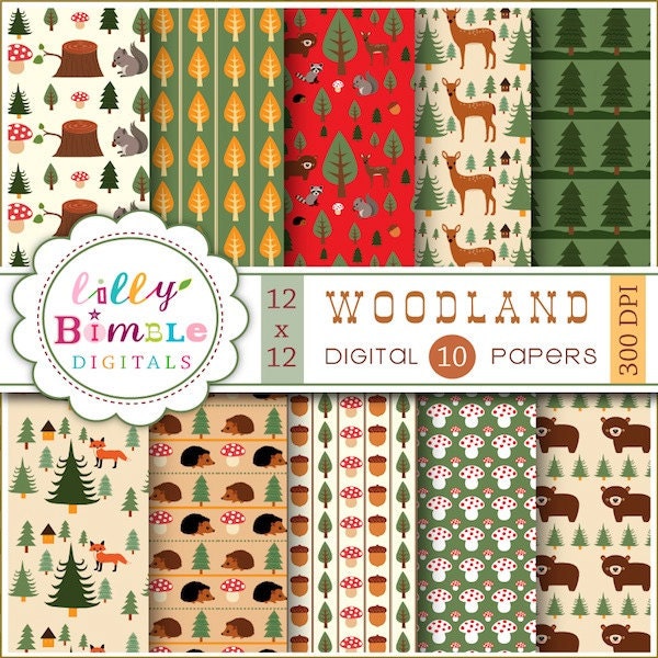 INSTANT DOWNLOAD Woodland forest Digital papers for cards, invites, scrapbooking, design Il_570xn