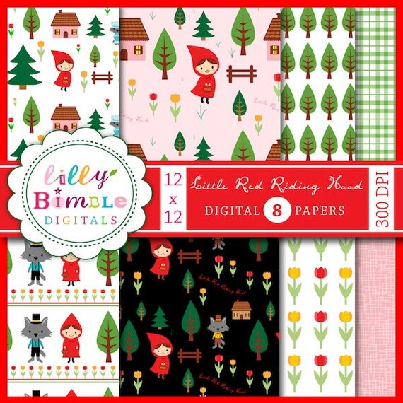 Little Red Riding Hood fairytale digital papers for design and craft Il_570xn