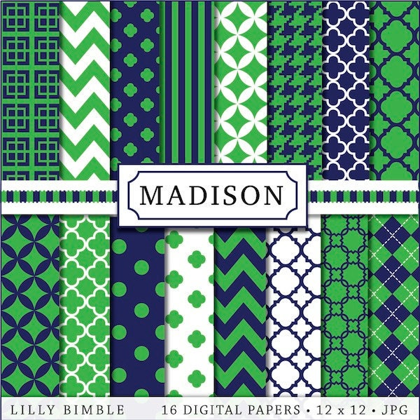 Madison Navy and Blue preppy digital scrapbooking papers INSTANT DOWNLOAD