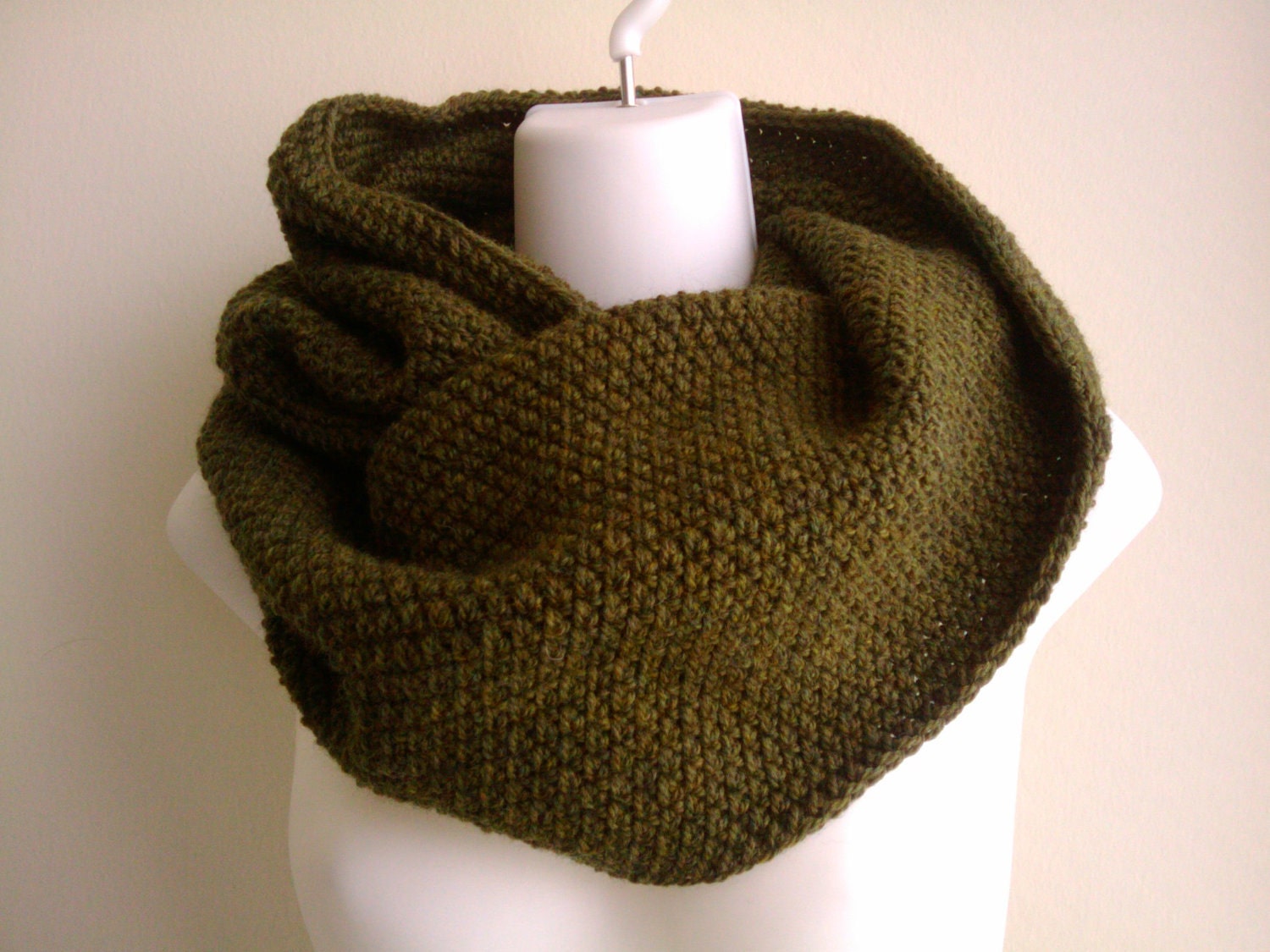 Moss Green Cowl Wool Neckwarmer Hood NIKKI
