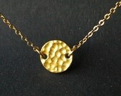 Hammered Gold Disc Necklace, Simple Gold Necklace, Gold Bridesmaids Necklace, Tiny Gold Disc, Bridal Party Gifts, DEL SOL