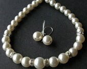 Wedding Jewelry, Swarovski Pearl Necklace SET, Bridal Jewelry Set, Bridesmaid Necklace and Earrings SET, GRACE