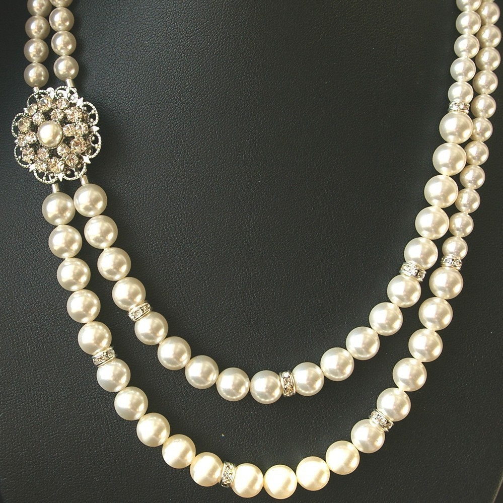 Pearl Bridal Necklace, Vintage Wedding Jewelry, Art Deco Wedding Necklace, Pearl Necklace, Statement Bridal Jewelry, CHARLOTTE