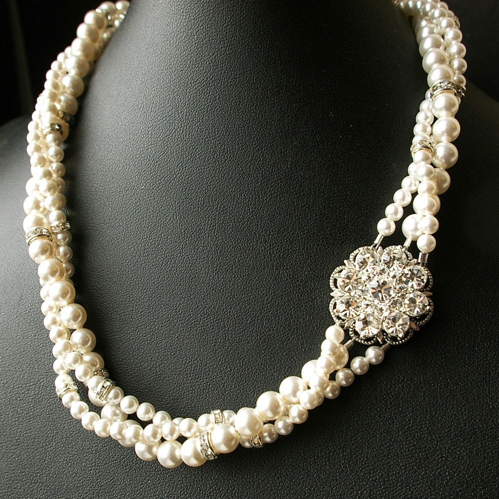 Bridal Necklace,Twisted Pearl Necklace, Statement Bridal Jewelry, Wedding Necklace, Vintage Style Necklace, Wedding Jewelry, SABINE